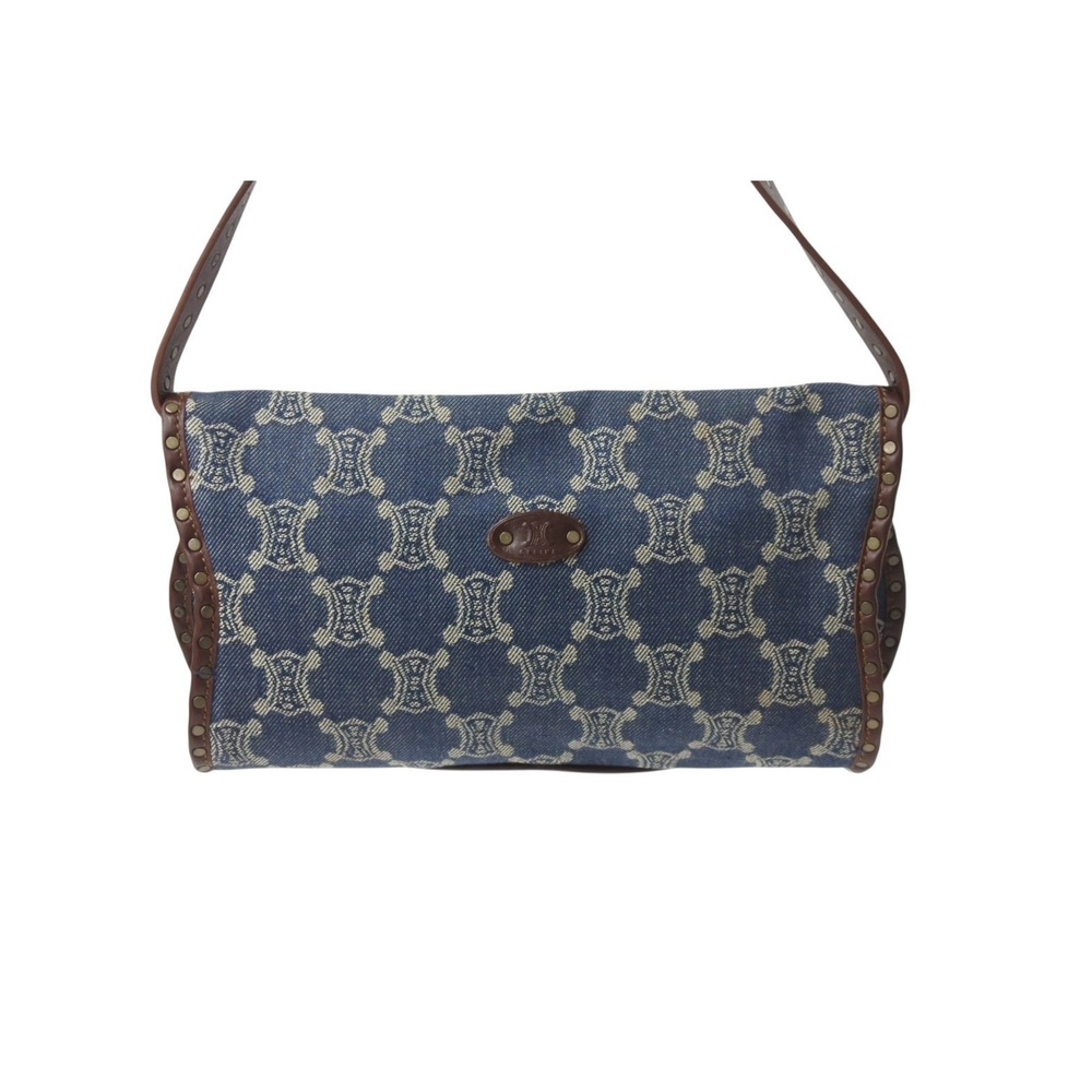 Celine Shoulder Bag Blue Brown Canvas Leather - Picture 3 of 9